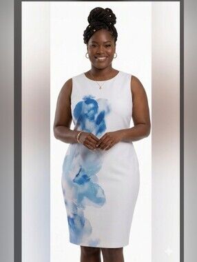 Slimming Autumn Wedding Guest Dress Scuba Knit 24W Cocktail Watercolor New